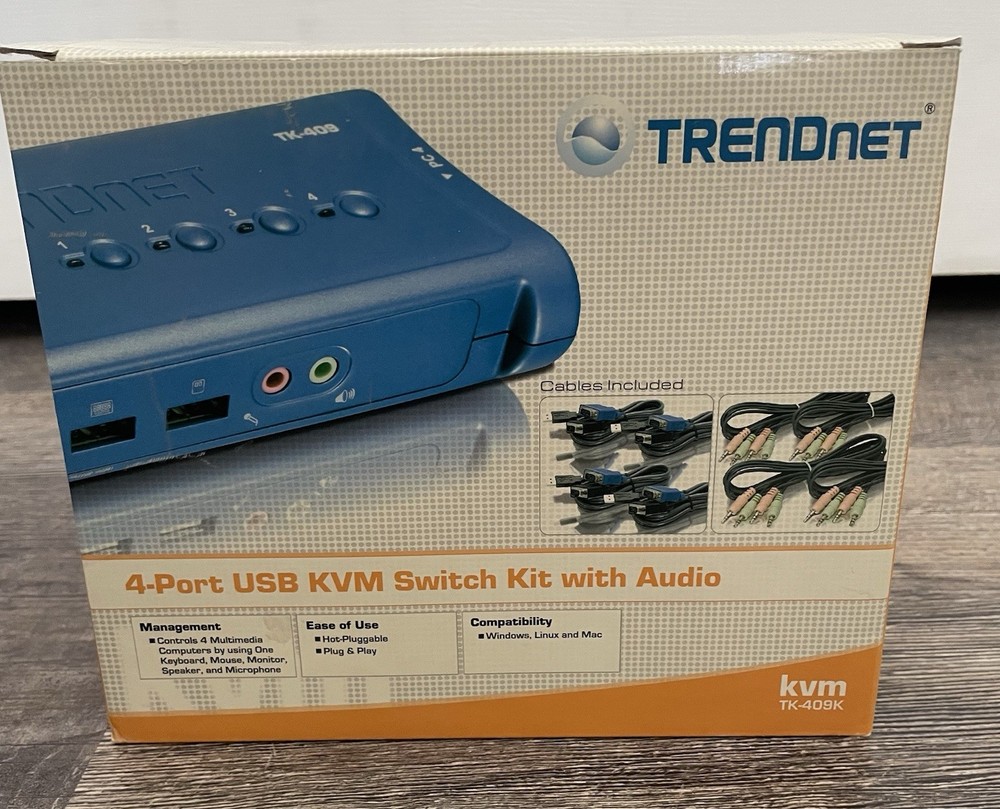 Trendnet 4-Port USB KVM Switch Kit with Audio Model TK-409K