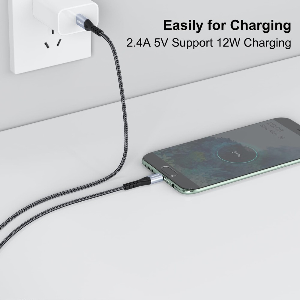 FEMORO USB C to Micro Cable 3Ft, MicroUSB Type C 3 Feet, Grey