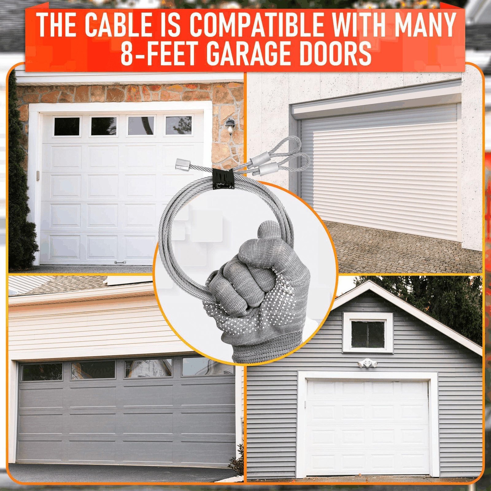 Garage Door Cable for 8 ft Door – 9 ft 7 in Long Heavy Duty 304 Steel