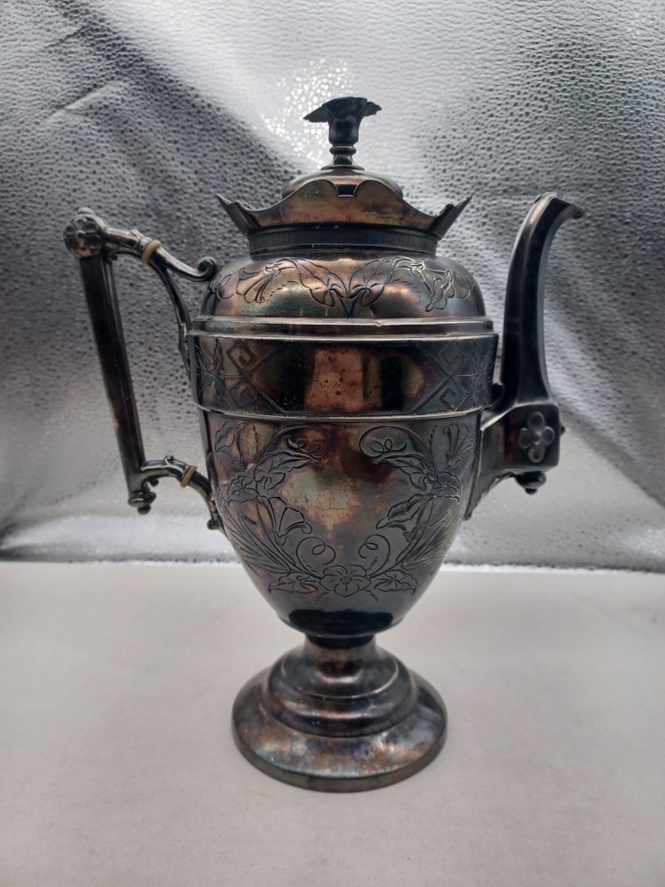 Antique Silverplate Floral Teapot Pitcher Late 1800s Unmarked