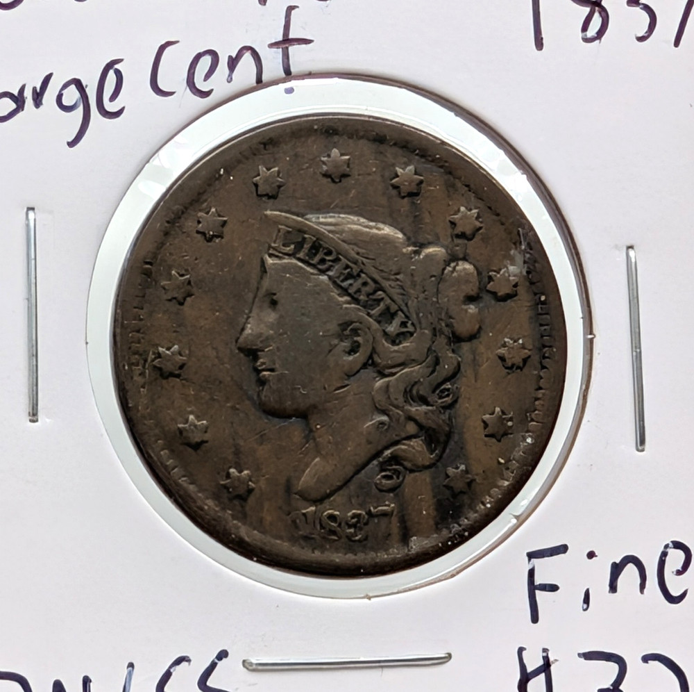 1837- US Coronet Head Large Cent- Fine