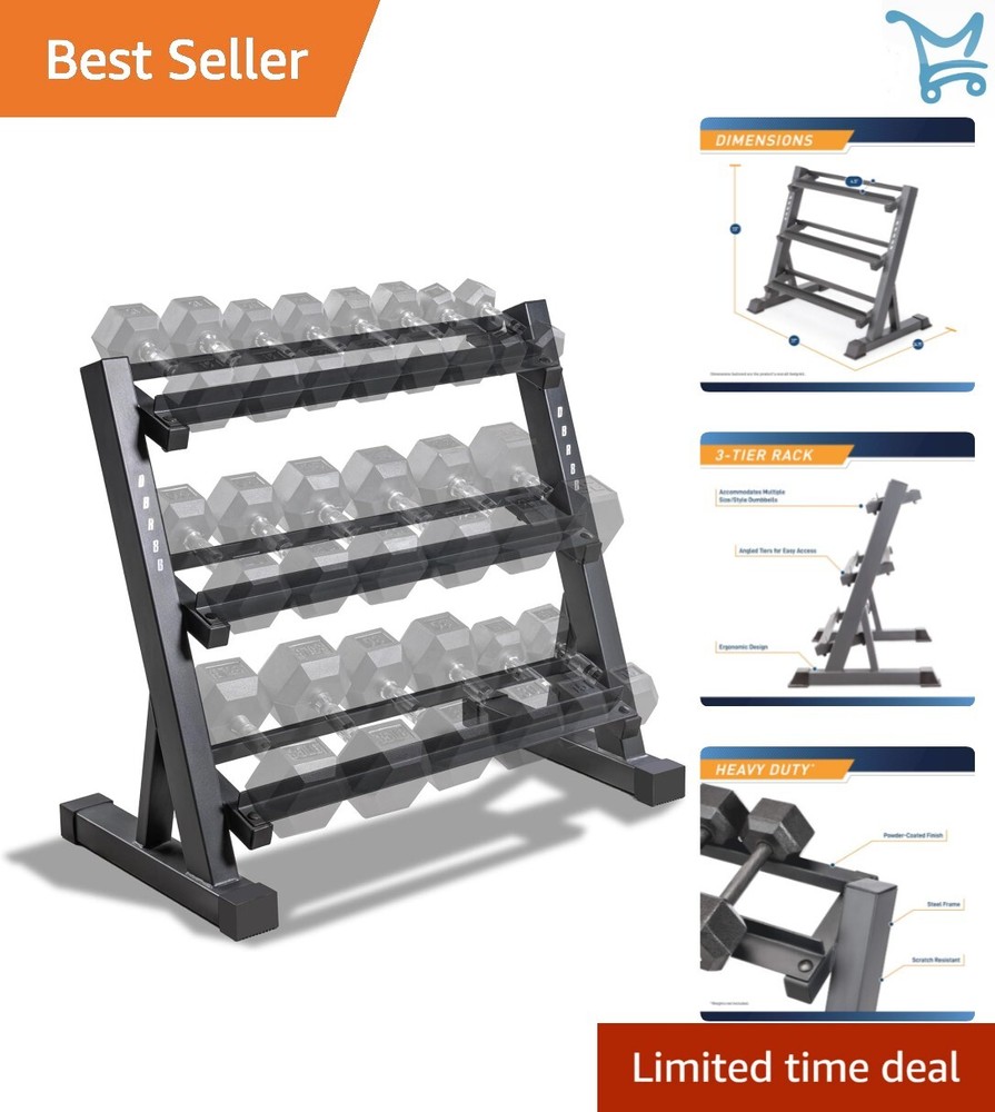 Heavy-Duty 3-Tier Dumbbell Rack for Efficient Weight Storage - Compact Design