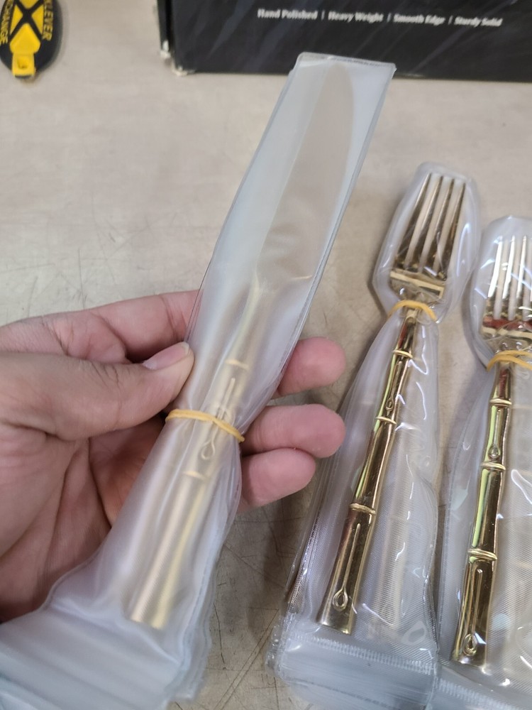 Flatasy Flatware Set Gold Silverware Set with Bamboo Pattern Mirror Polished 20