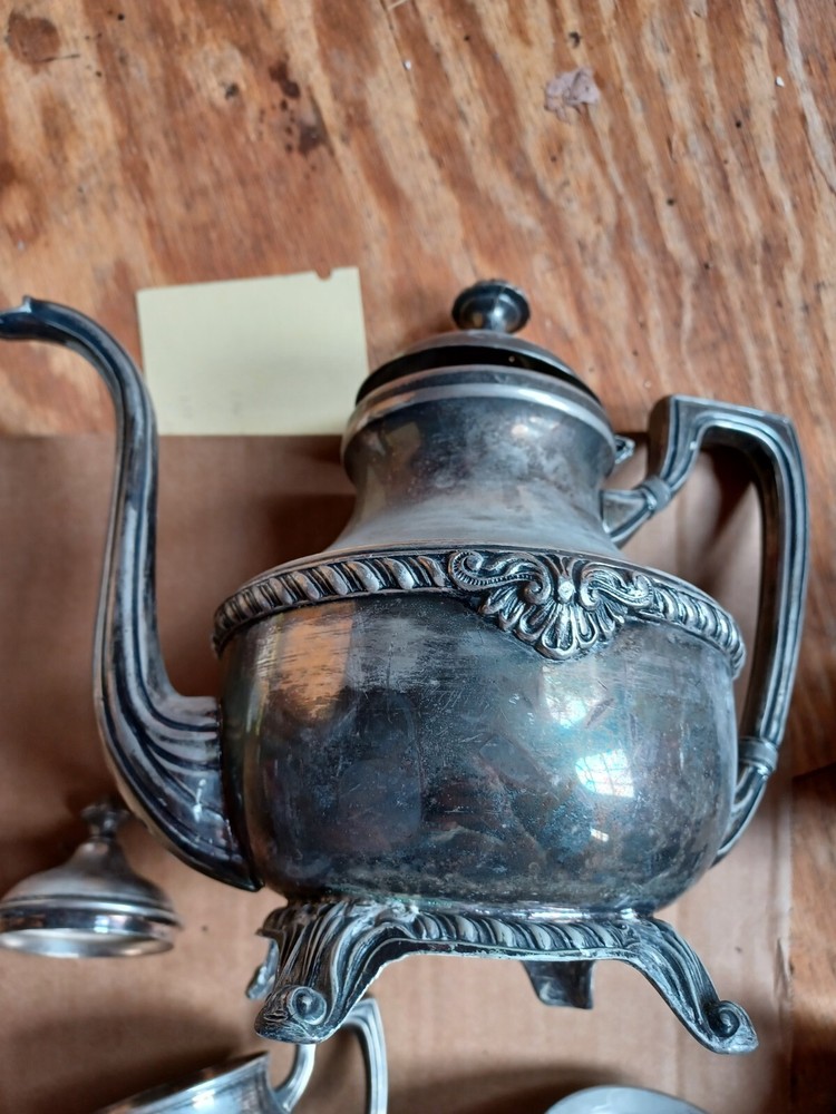 Silver On Copper Tea Set Hallmark At Bottom 5 Pieces