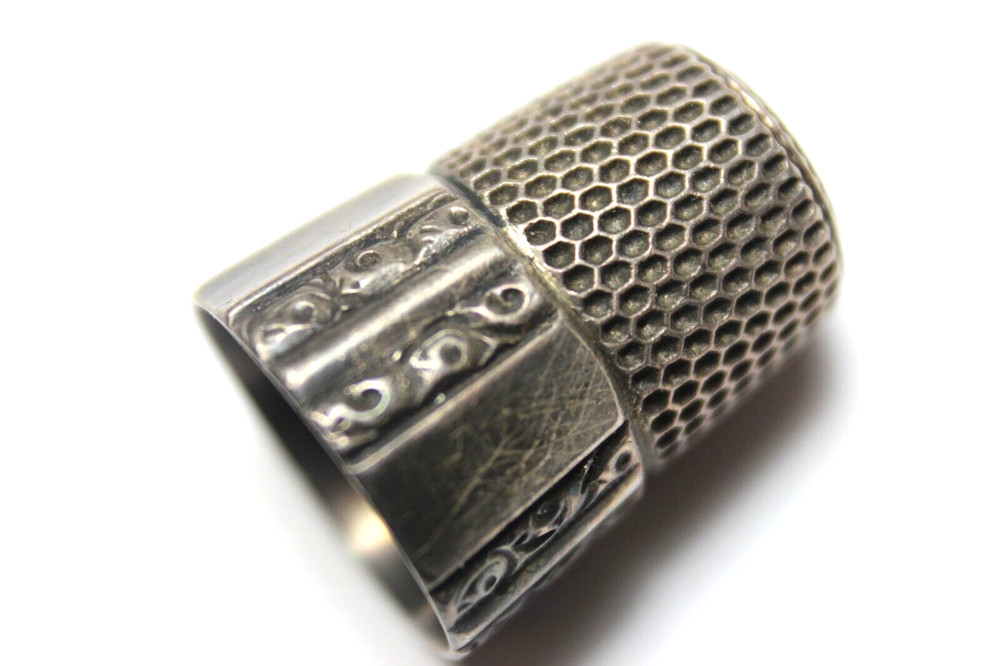 Late 1800's Simons Brothers Sterling Silver Thimble w/ Dated Monogram Panel