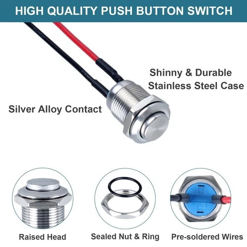 5Pcs Small Momentary Push Button 12mm Switch Waterproof Push Button Switch Round