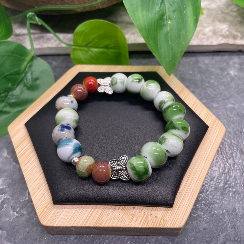 Handmade Ceramic Bead Beaded Stackable 6.25” Plus Stretch Bracelet New B533