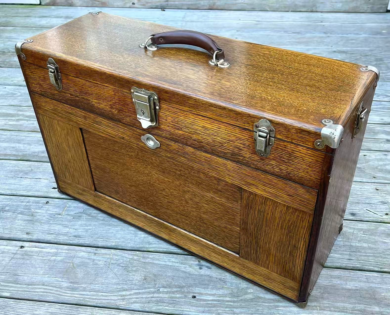 Vintage H. Gerstner & Son 11 Drawers Oak Wood Machinist Tool Chest Box Model 052