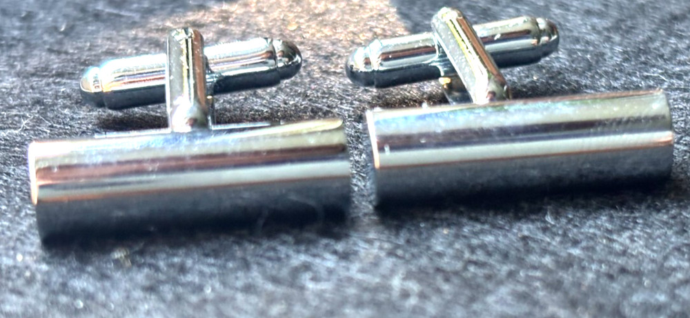 Vintage simple round shape chromed cufflinks - elegant, perfect condition