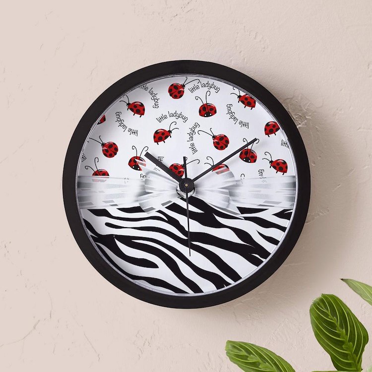 CafePress Ladybug Wild Side Unique Decorative 10" Wall Clock (881487461)