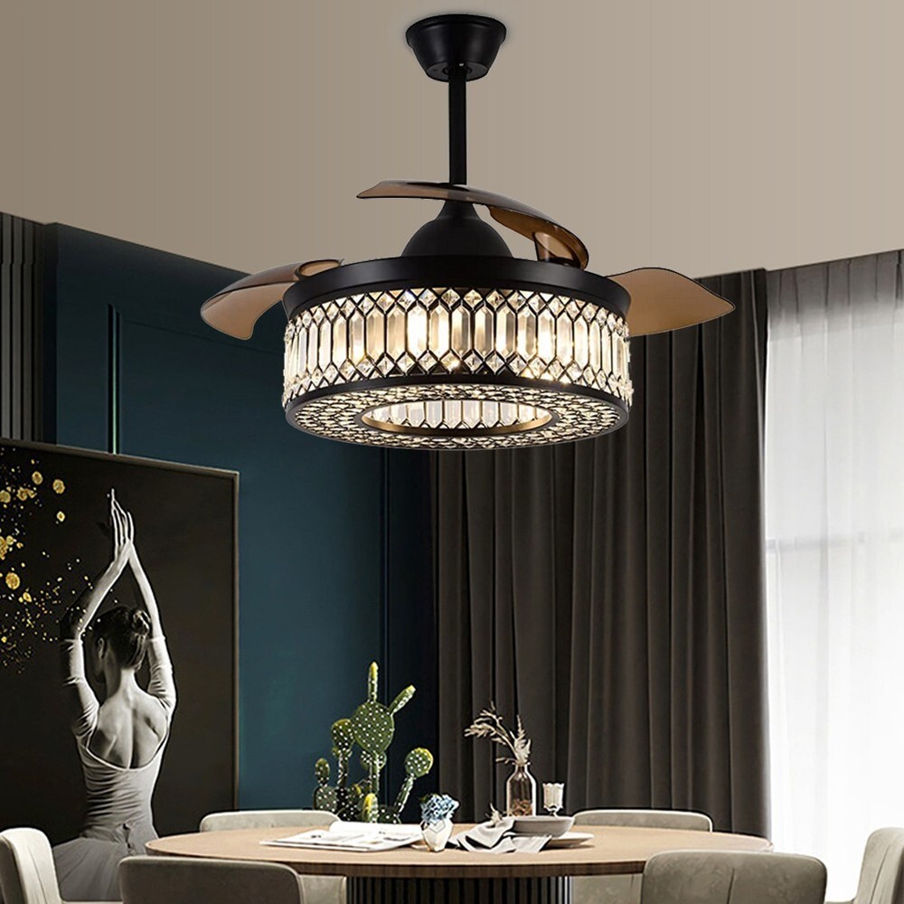 42" black variable frequency crystal fan light with remote control LED light