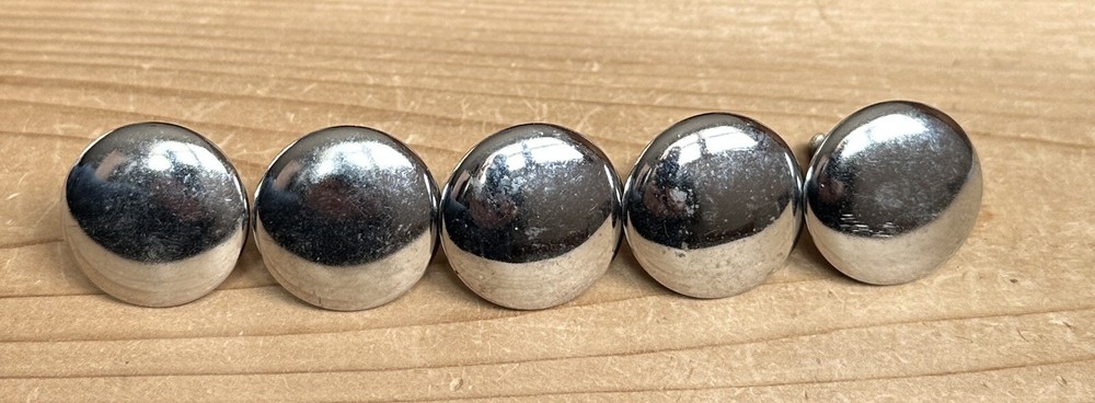 DS-219–FIVE (5) Vintage Matching Shiny Chrome Plated Drawer Knobs Pulls