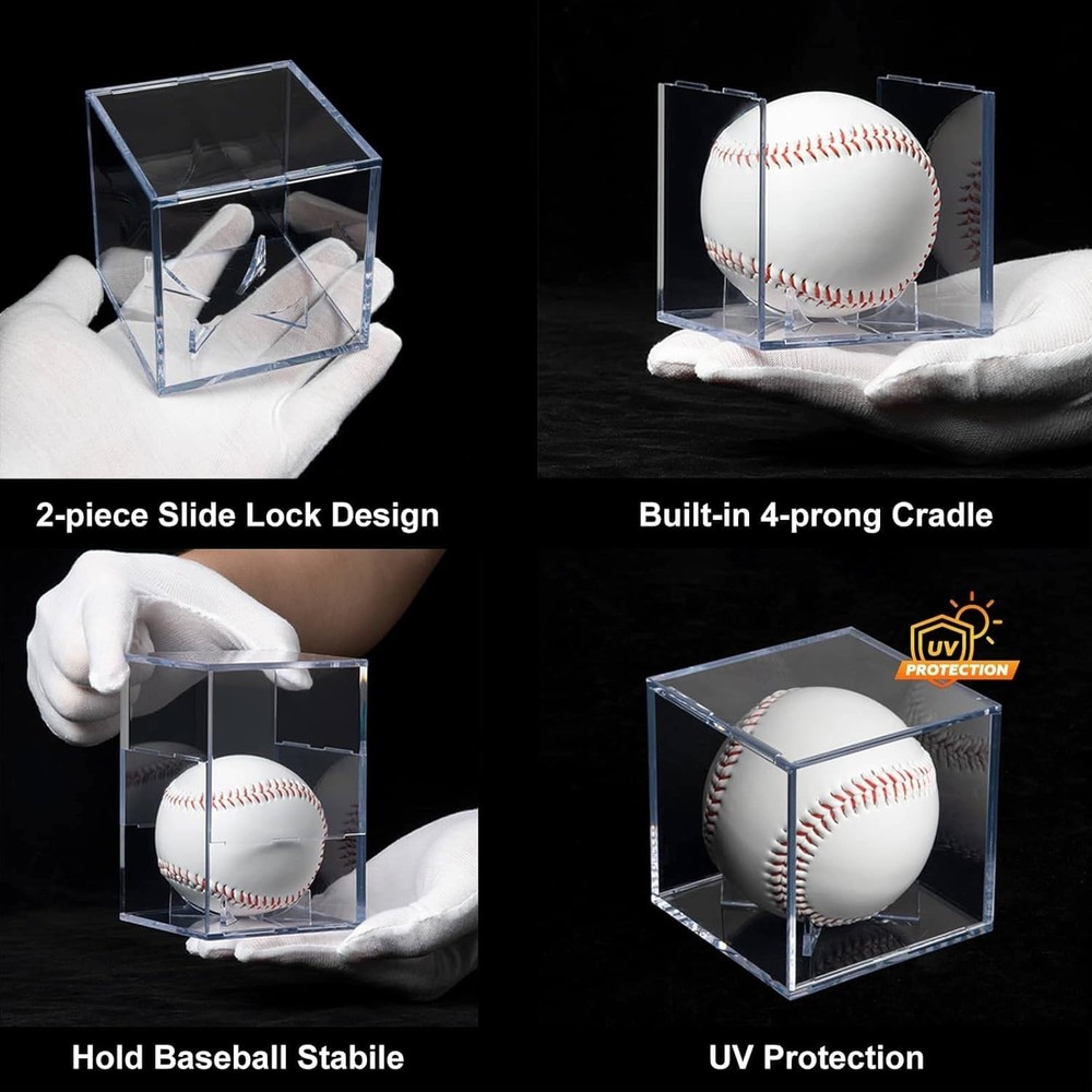 8 Pack Baseball Display Cases UV Protected Acrylic Clear Cube Memorabilia Holder