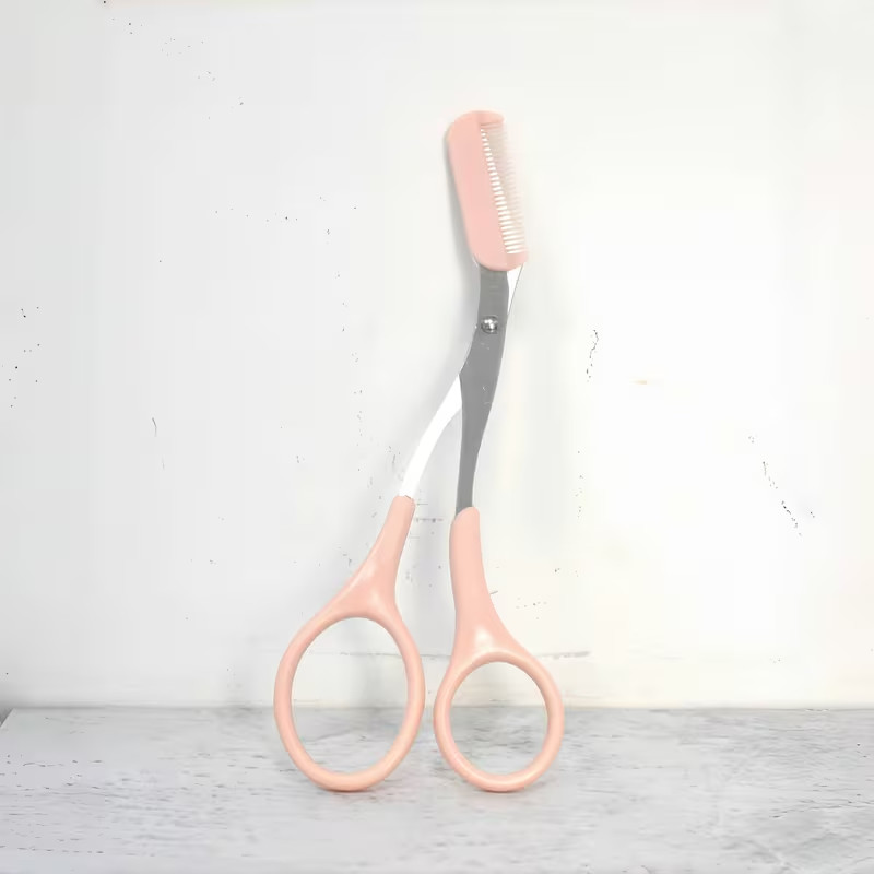 Stainless Steel Precision Eyebrow Scissors, Equipped with a Built-In Comb