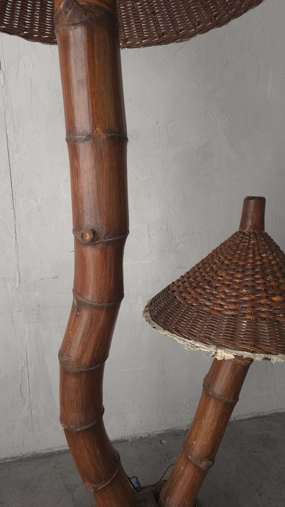 1950s Large Scale Bamboo Floor Lamp