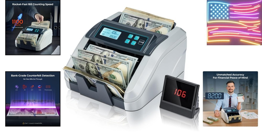 Money Counter Machine Count Value, Add+Batch/Add+ Value Mode Bill Counter, UV...