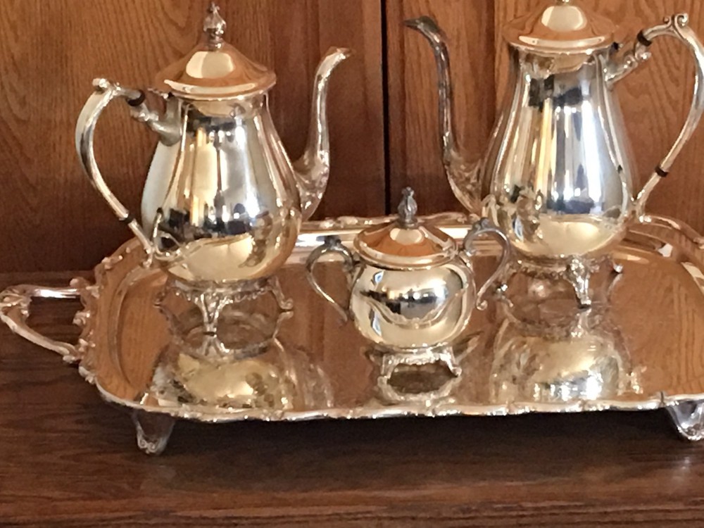 FB Rogers Silver Plate Co 4 Piece Coffee & Tea Set with Sugar & Large 25" Tray