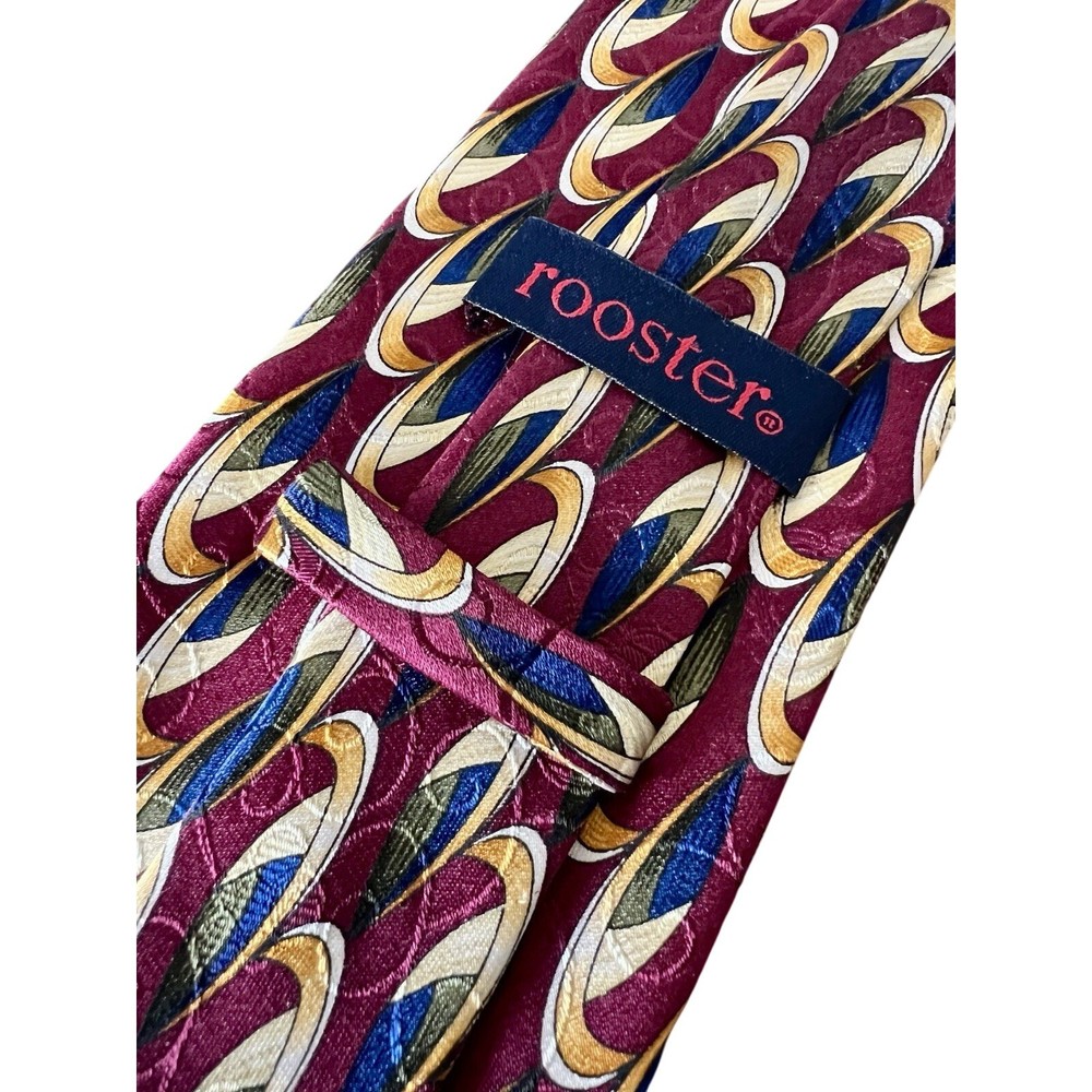 Rooster Men's Necktie Multicolor Pattern 100% Silk Handmade
