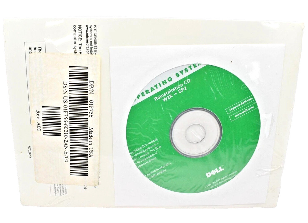 NEW SEALED Microsoft Windows 2000 Professional Pro Reinstallation W2K+SP2 Dell