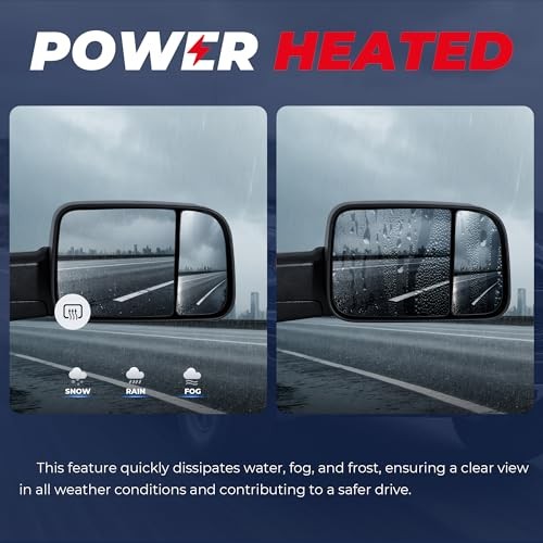 Left and Right Mirrors Compatible with 2009-2018 Black DRL+Temp. Sensor+Puddle