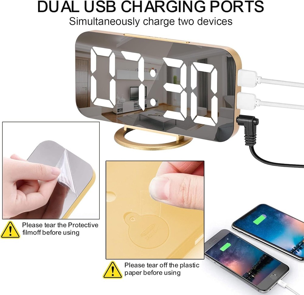 Digital Alarm Clock - Gold - Modern Style