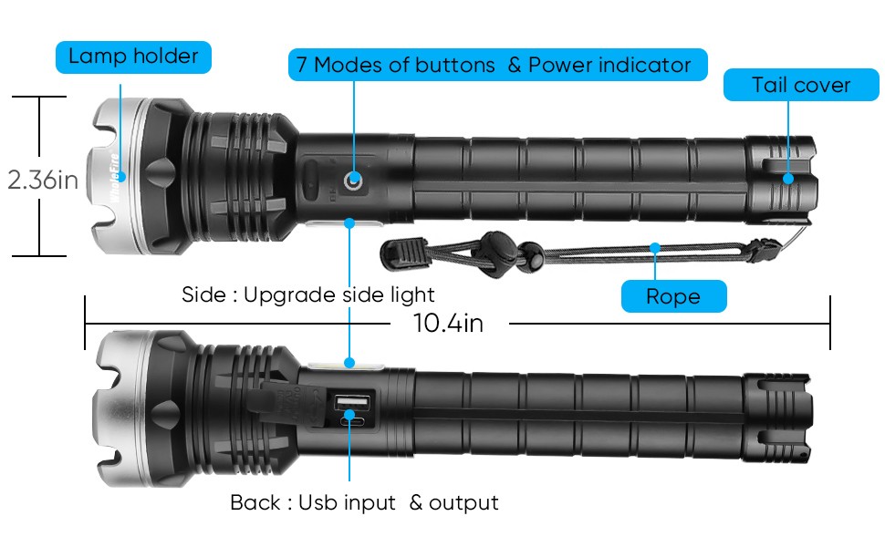 Super Bright 99000000Lumen XHP90+COB LED Flashlight Rechargeable Tactical Lights