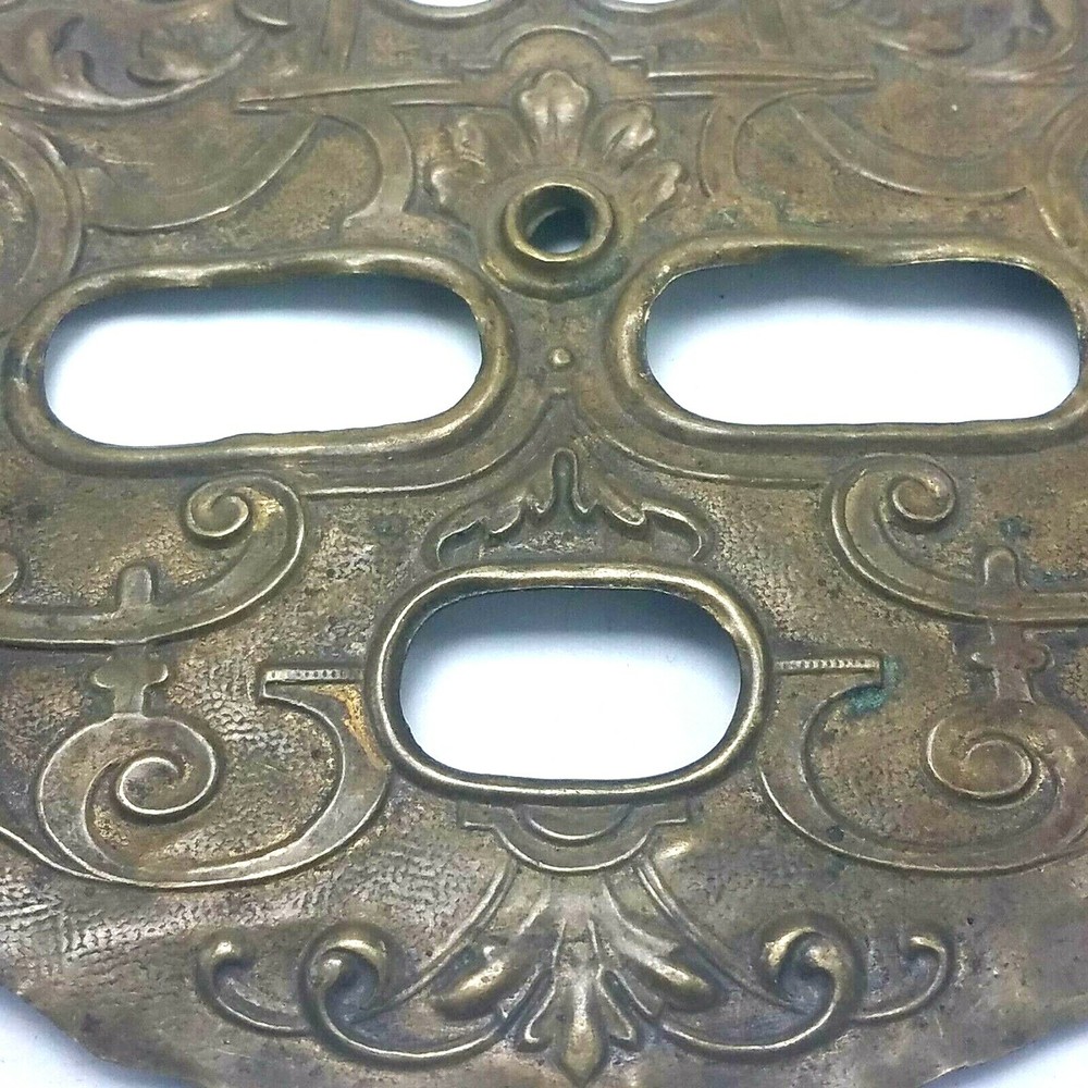 Antique Gesetzlich Geschutzt Signed Brass Switch Plate