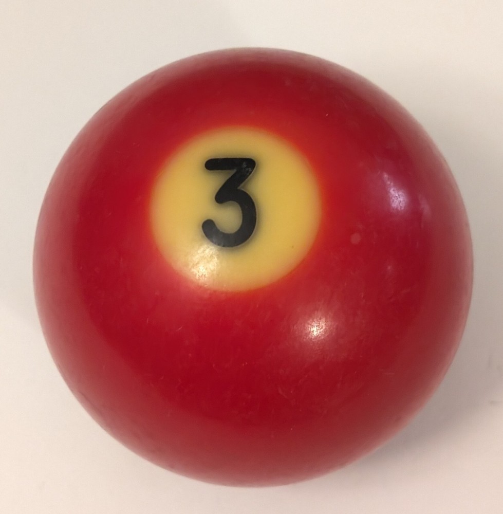 Vintage Solid Red Pool Ball #3 - Black Number - Unbranded Billiard Replacement