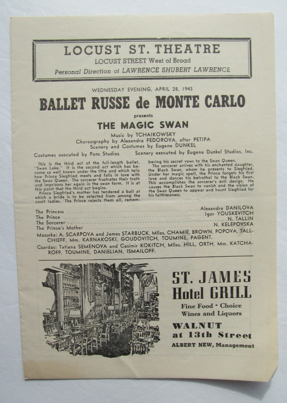 Program - Ballet Russe de Monte Carlo - 1943 - Philadelphia "Betty" Tallchief