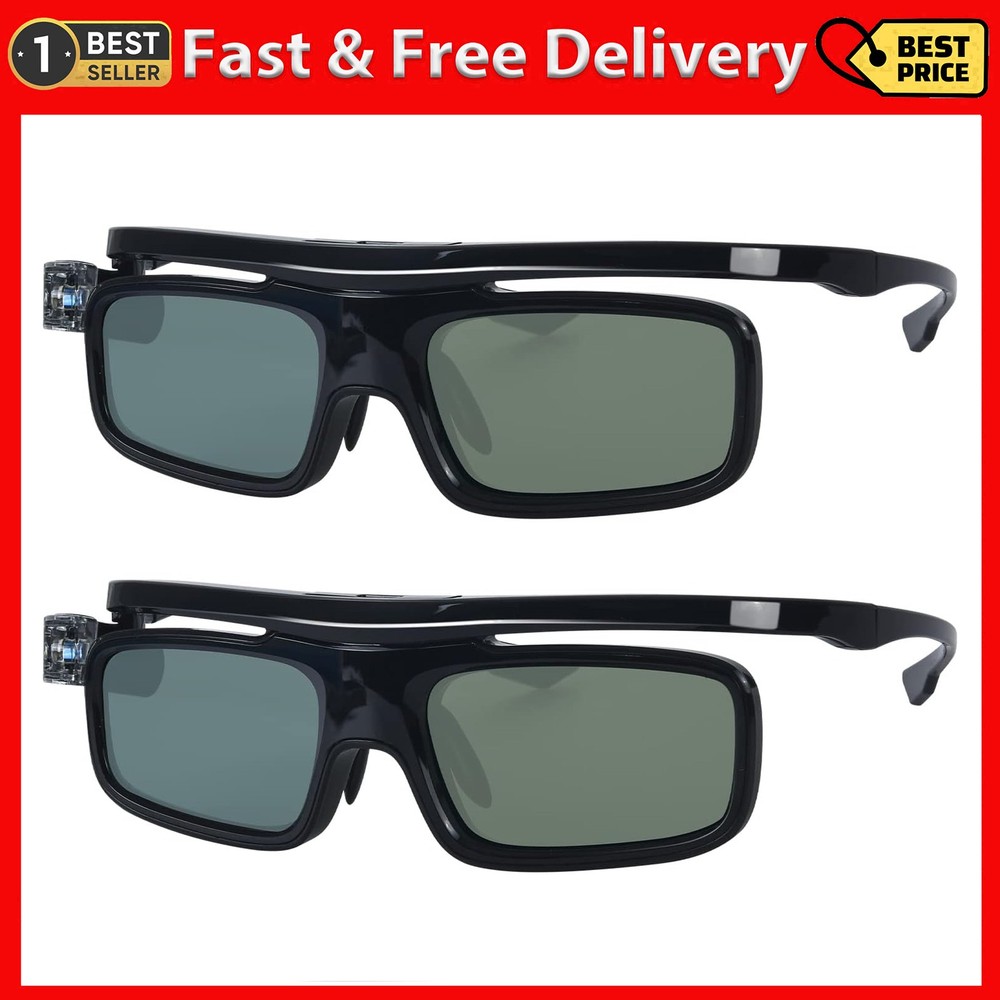 3D Glasses, Active Shutter Rechargeable Eyewear for 3D DLP-Link Projectors Co...