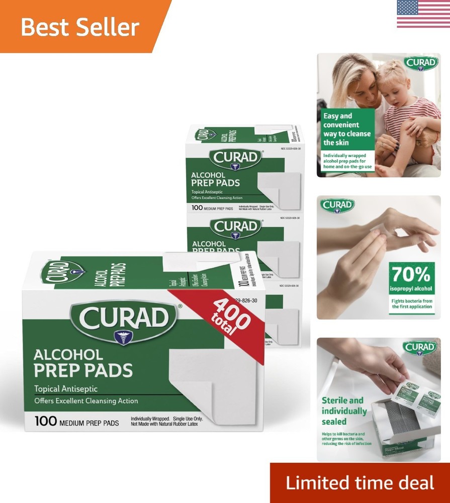Essential First Aid - 400 Individually Wrapped Alcohol Prep Pads for Cleansing