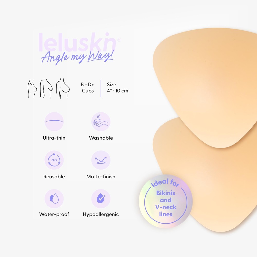 LELUSKIN Triangular Ultra-Thin, Reusable, Adhesive, Cup Size B-D+, Vanilla