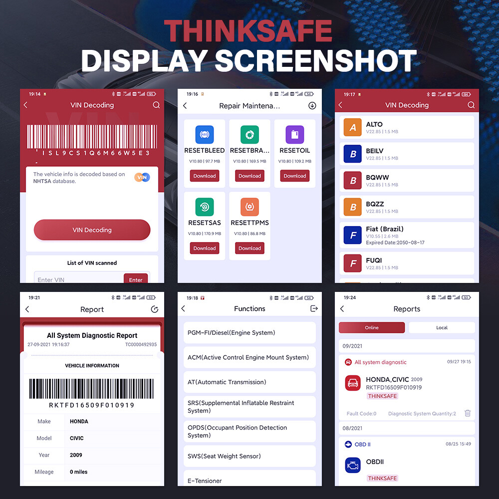 ThinkSafe OBD2 Diagnostic Scanner Bluetooth All System Bidirectional ABS SRS BMS