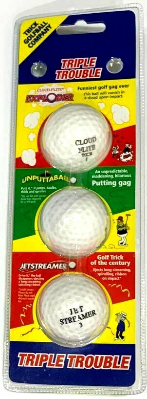 3 PACK GOLF BALL GAGS Exploding Jet Streamer Prank Joke Golfer Trick GIFT Set