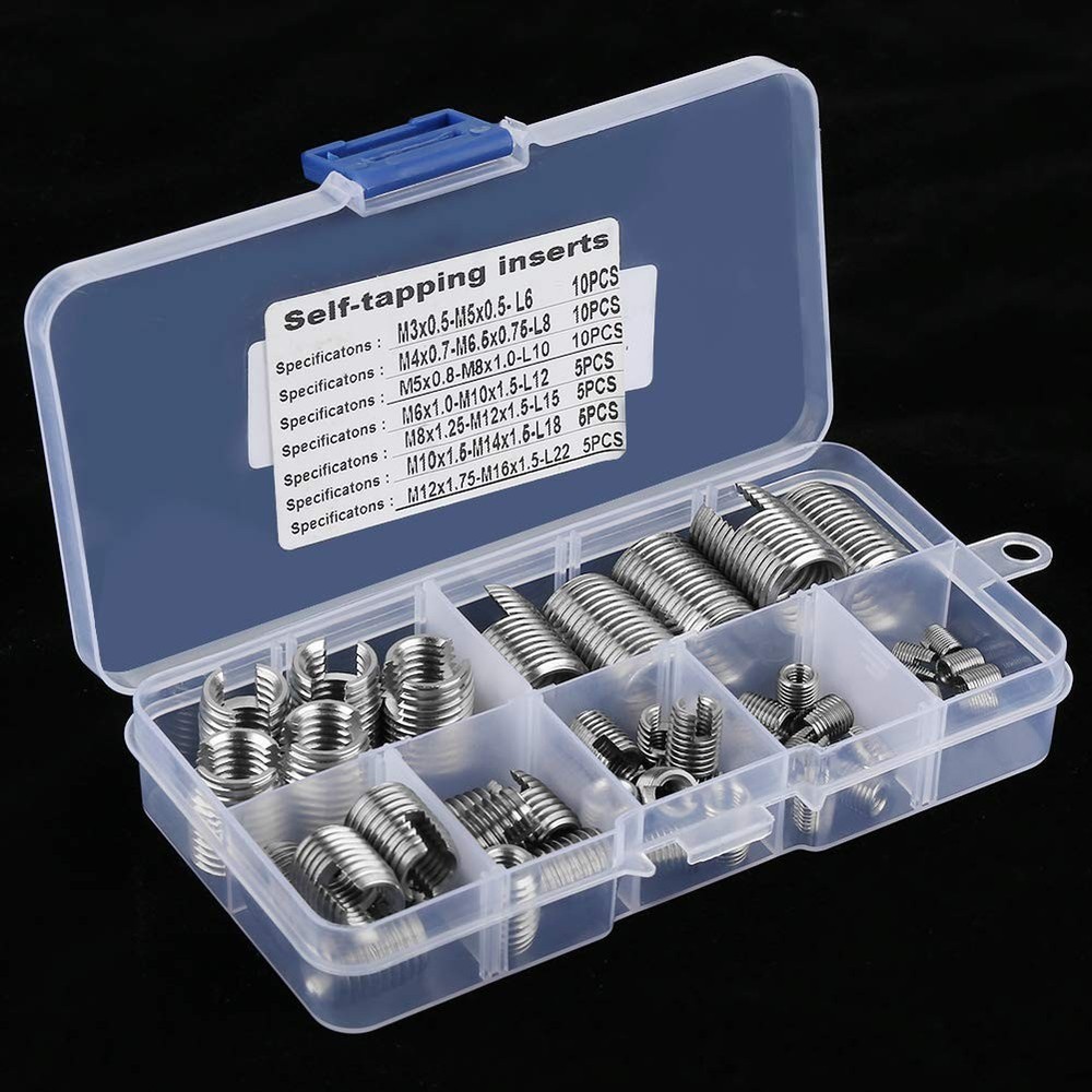 50Pcs Quick Thread Insert with Storage Case, M3 Self Tapping Normal, Silver