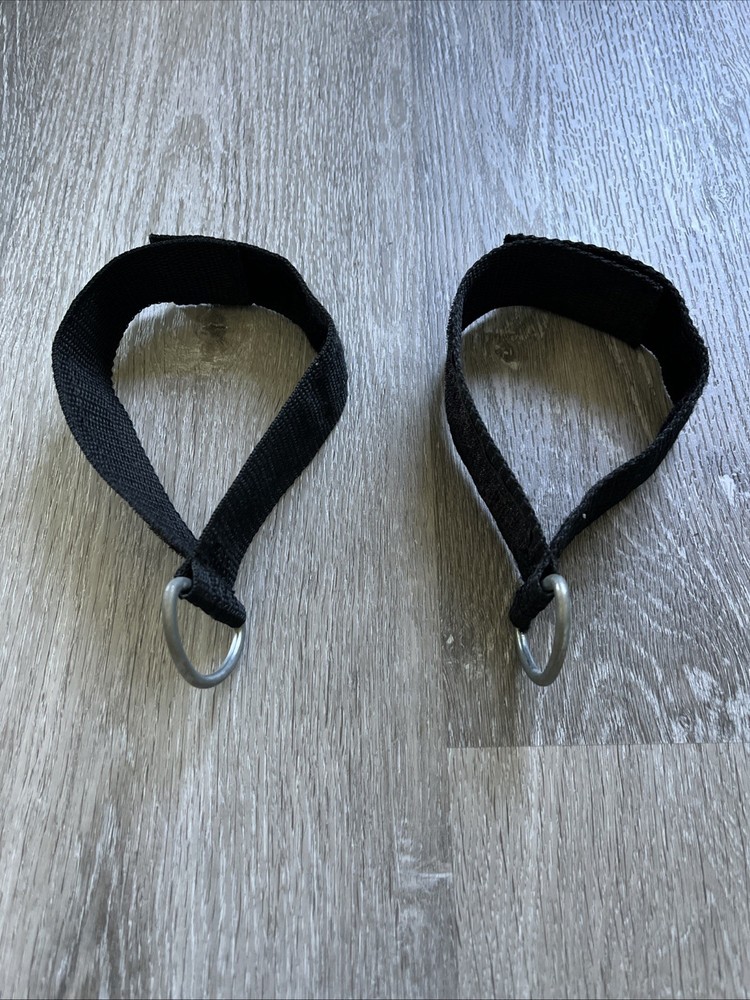2 Adjustable Hook & Loop D-Ring Cable Crossover Machine Ankle Straps Set Pair