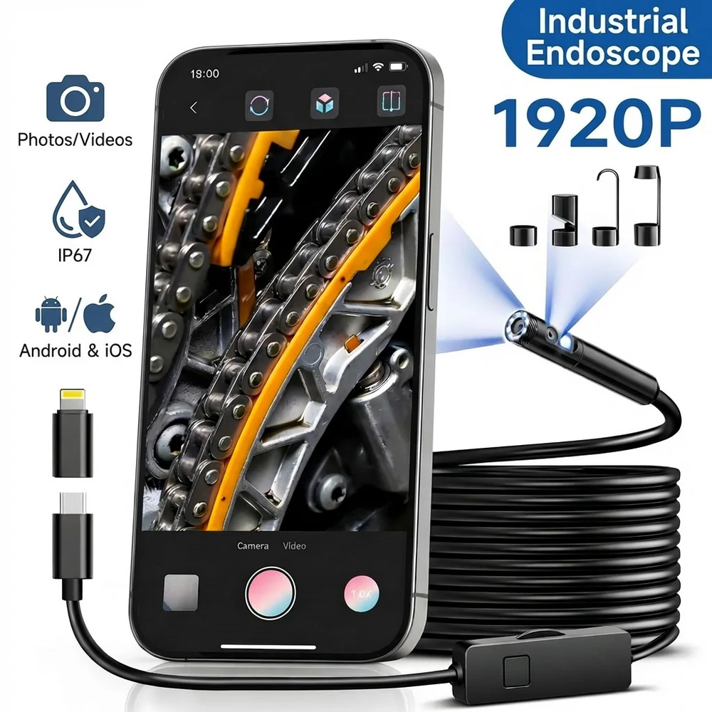 1920P Endoscope Camera 8mm for iPhone Android Type-C Borescope LED IP67