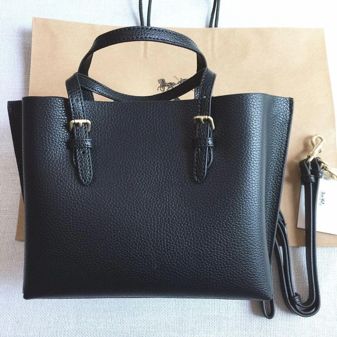 COACH C4084 Mollie Tote 25 Double Faced Crossgrain Leather Black Outlet New!