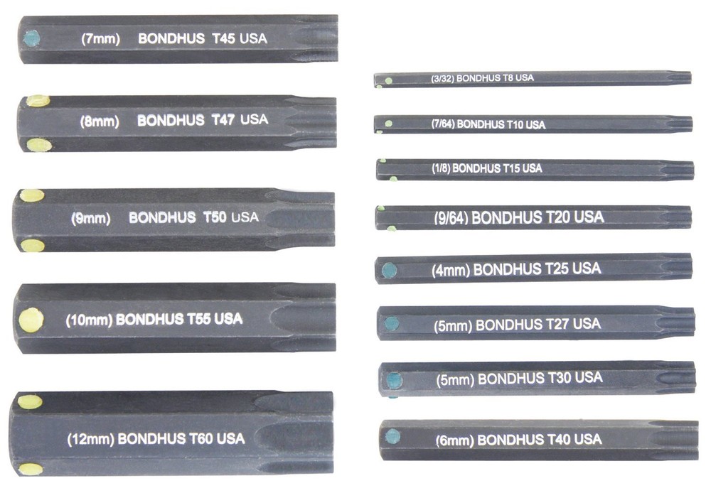 Bondhus 32037 PHTX13-2 T8 to T60, 2-Inch Long, Star Socket Bits, 13Pc