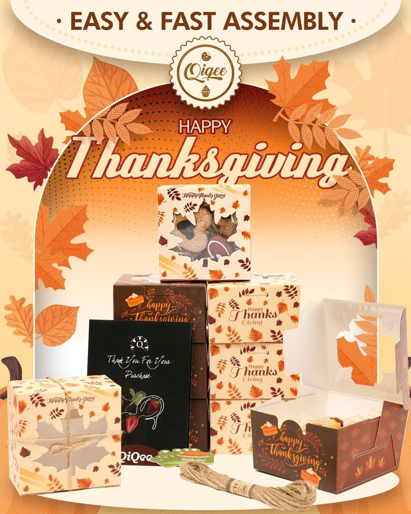 Thanksgiving Bakery Boxes with Window 52pcs 4x4x2.5 Mini Cookie Boxes Macaron...