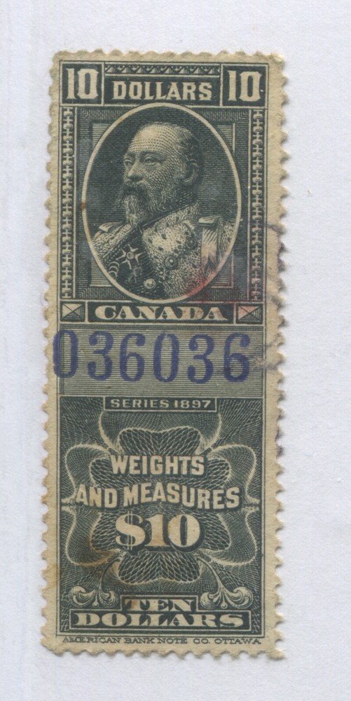 Canada KEVII 1906 $10 Weights and Measures stamp used
