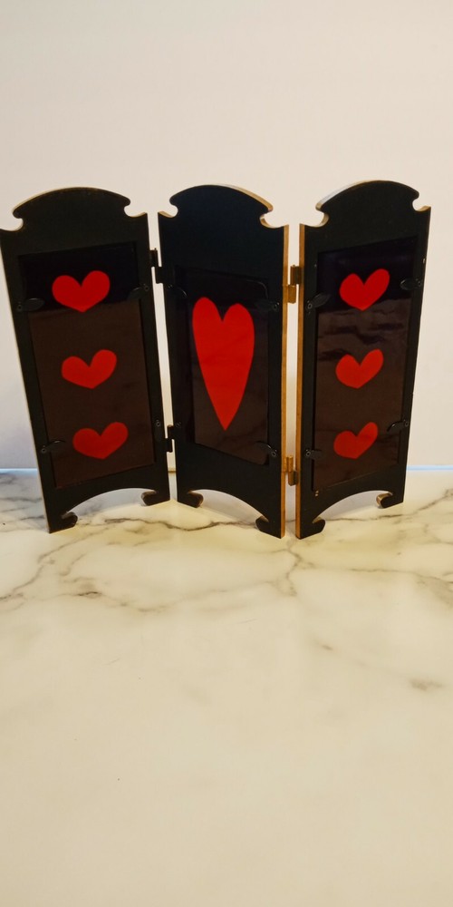 Red Hearts Stained Glass window panel - tri-fold windowsill panel freestanding 