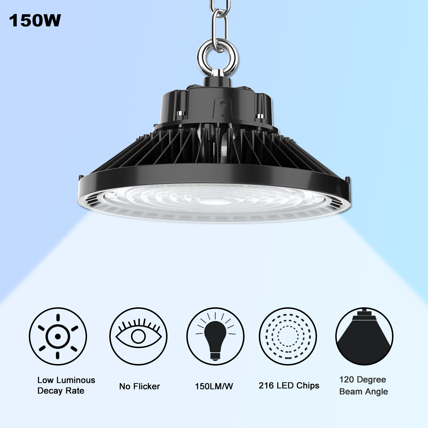 8Pack ETL UFO LED High Bay Light 150W 5000K Dimmable IP65 for Warehouse Gym Shop