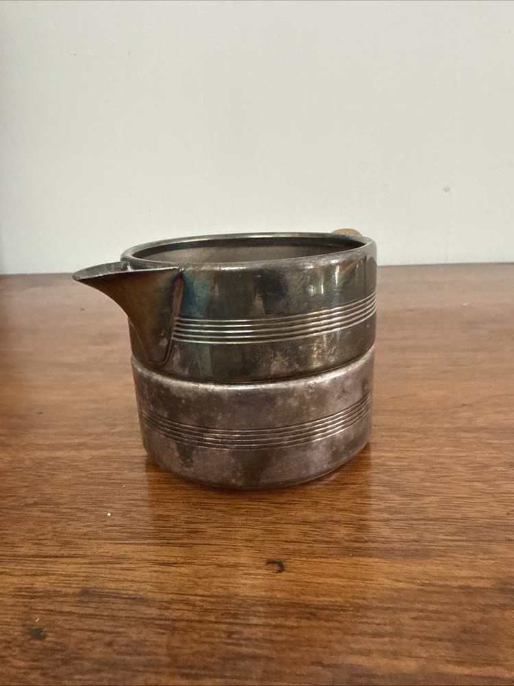 Unique Vintage 2 Piece SIlverplate Stackable Creamer And Mug