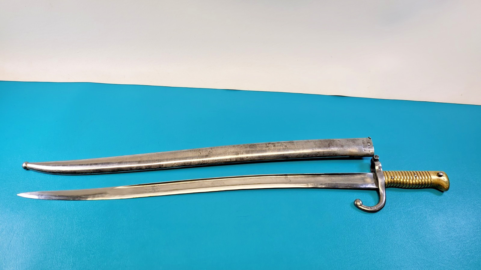 WWI German French Captured Model 1866 Chassepot Bayonet + Sheath Regt Mrk TR670