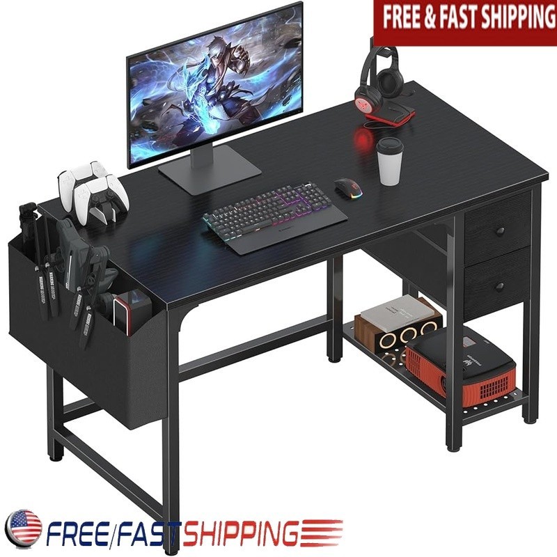 Compact Computer Desk W/ Storage Shelves & Sturdy Structure Home Office New