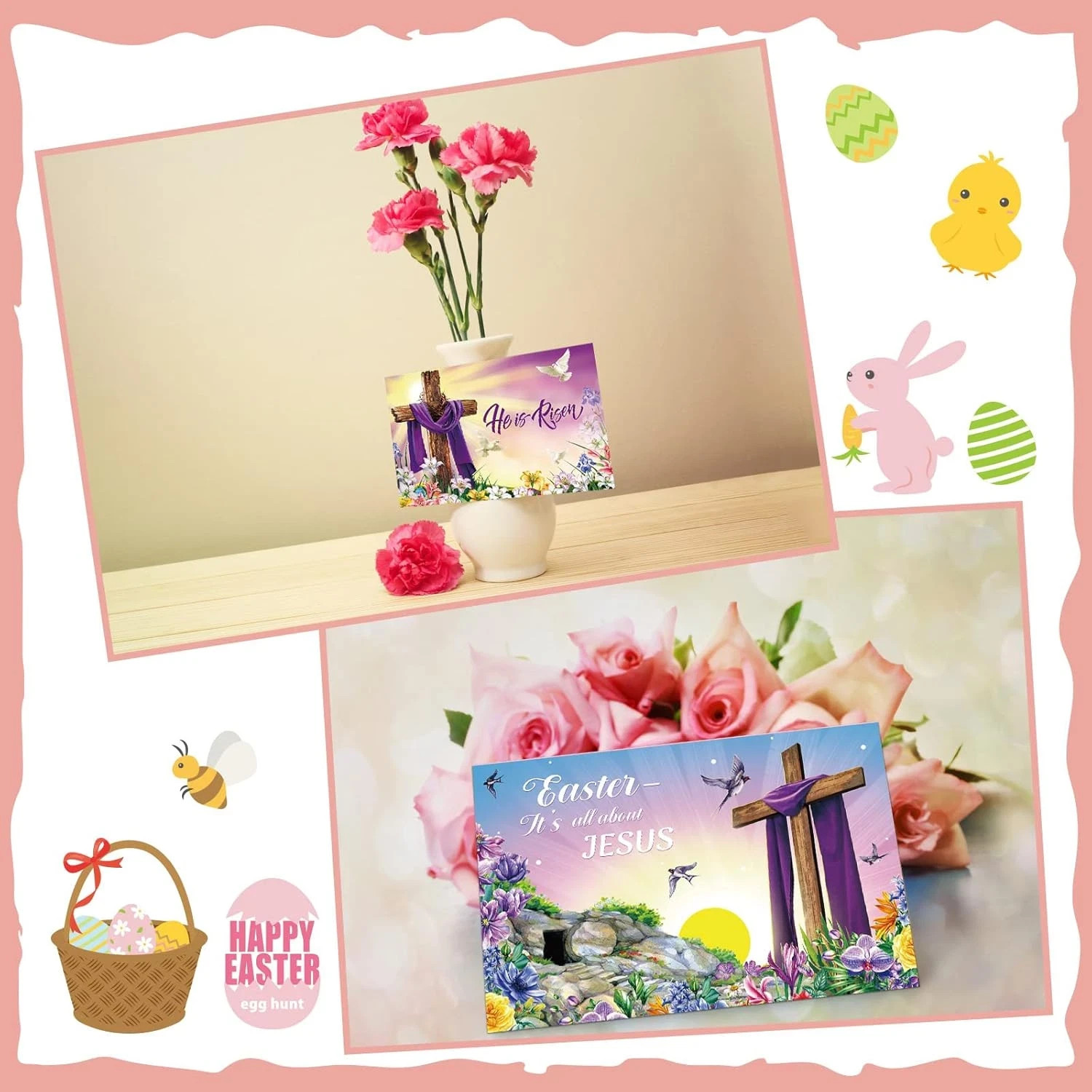Easter Greeting Card Set with Envelopes and Stickers - 24 Religious Cards