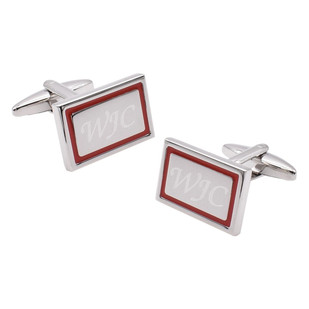 Personalised with Initials Rectangle with Red Outline Cufflinks in a Gift Box