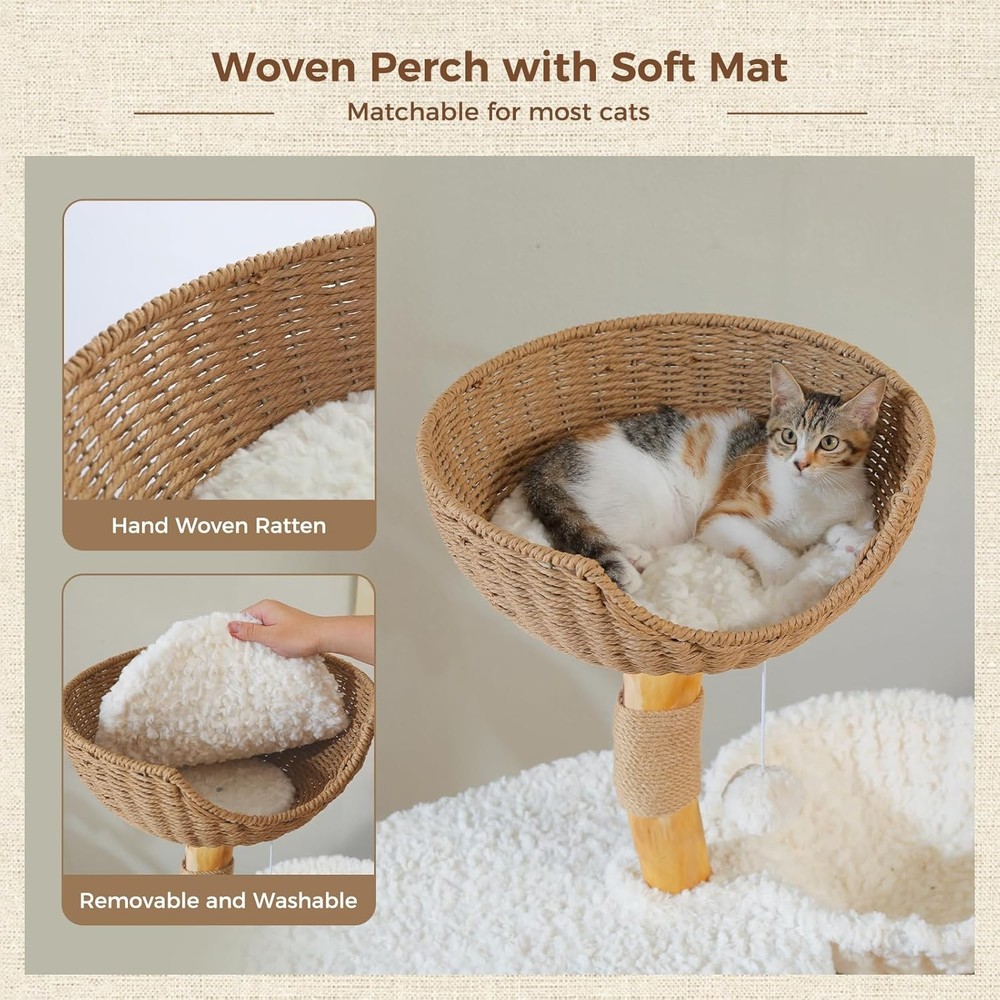 48.5'' Modern Cat Tree for Large, Cozy Hammock, Scratching Post, White