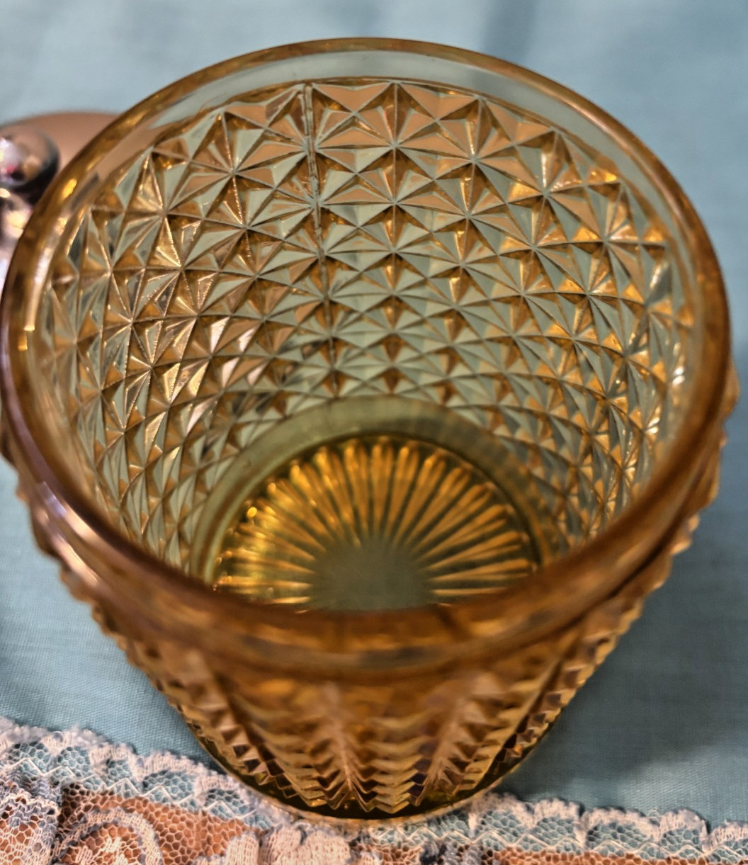 Antique Amber Glass Silver Plate Floral & Vines Pickle Castor with Tongs Signed